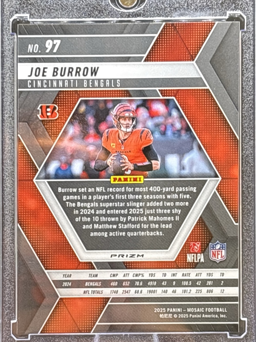Panini Joe Burrow Football Trading Card - Blue Holo Mosaic - Picture 2 of 2